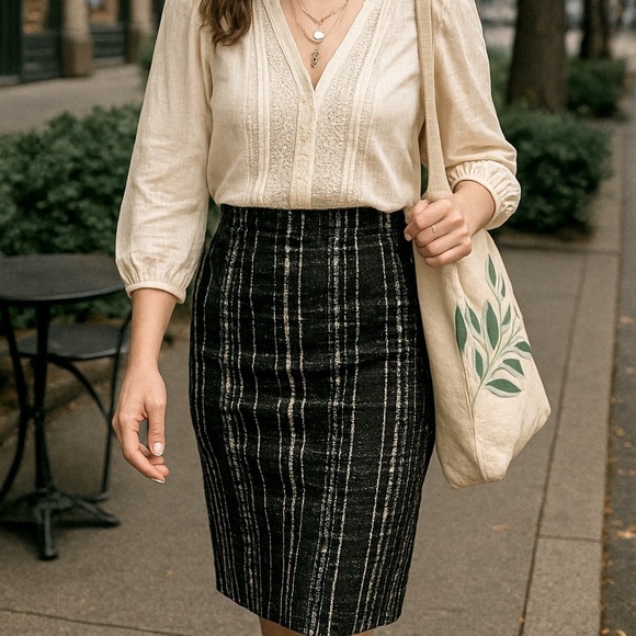 Banana Republic Dresses & Skirts - Banana Republic Sloan Pencil Skirt Black White Stripe Size 4